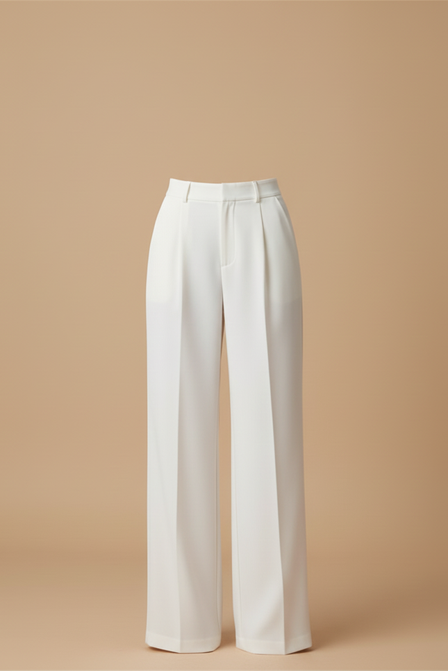 Pantalon Blanc Taille Haute Ample Jambe Large Fluide - Viscose - vue 3