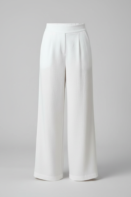 Pantalon Blanc Lin Ample Droit Élégant - vue 3