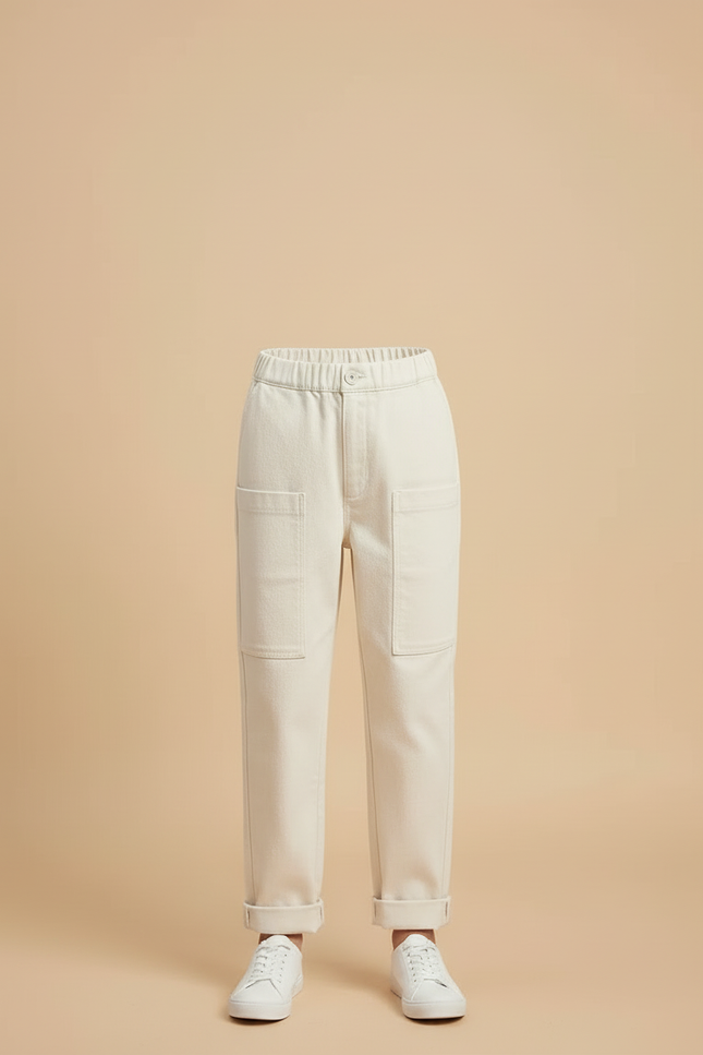 Pantalon Blanc Cargo Enfant Ample Poches Coton - Beige Toile - vue 3