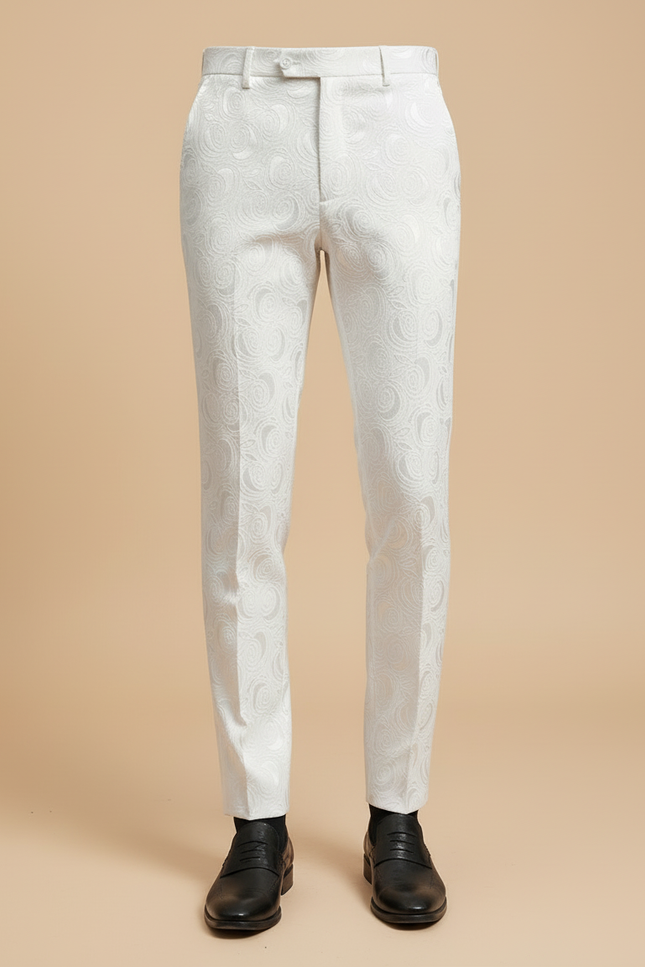 Pantalon Blanc Jacquard Homme Slim Élégant Formel - Polyester - vue 3