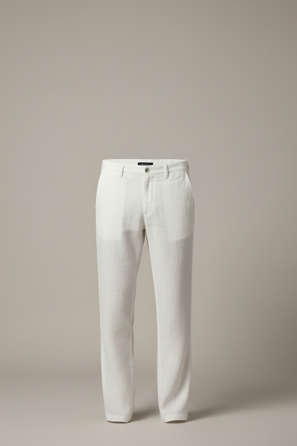 Pantalon Blanc Lin Coupe Droite Homme Décontracté - vue 3