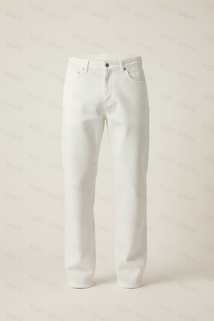 Pantalon Blanc Denim Droit Décontracté Homme Ample - Jean - vue 3