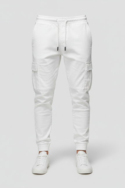 Pantalon Blanc Cargo Cordon Décontracté Homme Jogger - Toile - vue 3