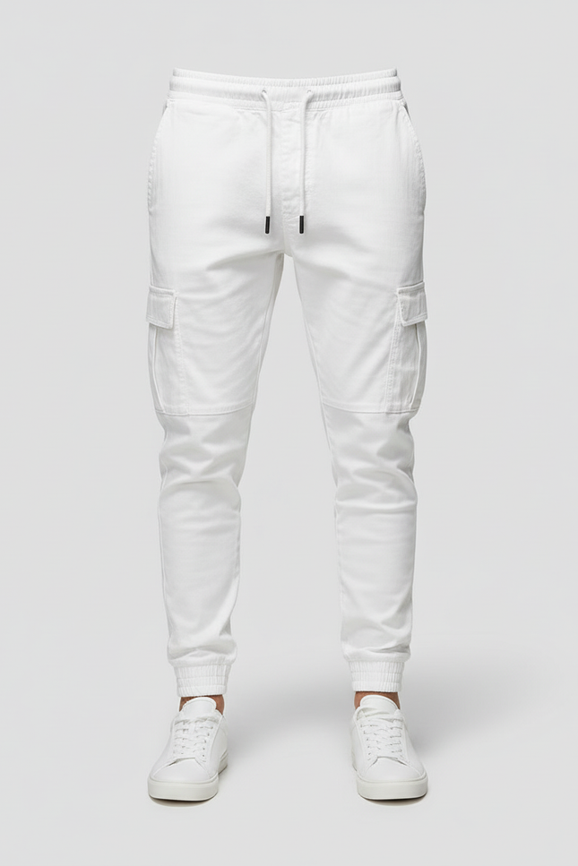 Pantalon Blanc Cargo Cordon Décontracté Homme Jogger - Toile - vue 3