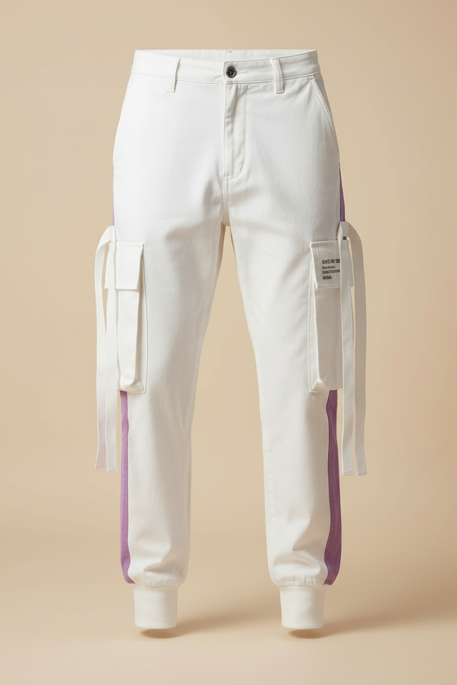 Pantalon Blanc Cargo Homme Streetwear Sportif - Toile - vue 3