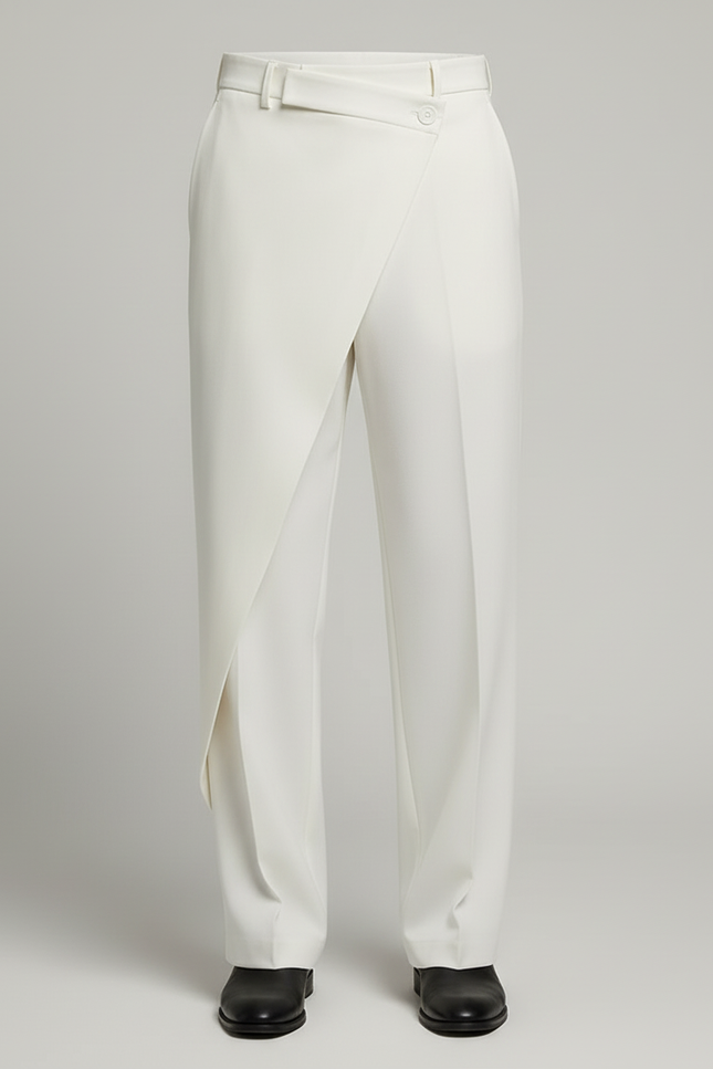 Pantalon Blanc Droit Plissé Irrégulier Décontracté Homme - Polyester - vue 3
