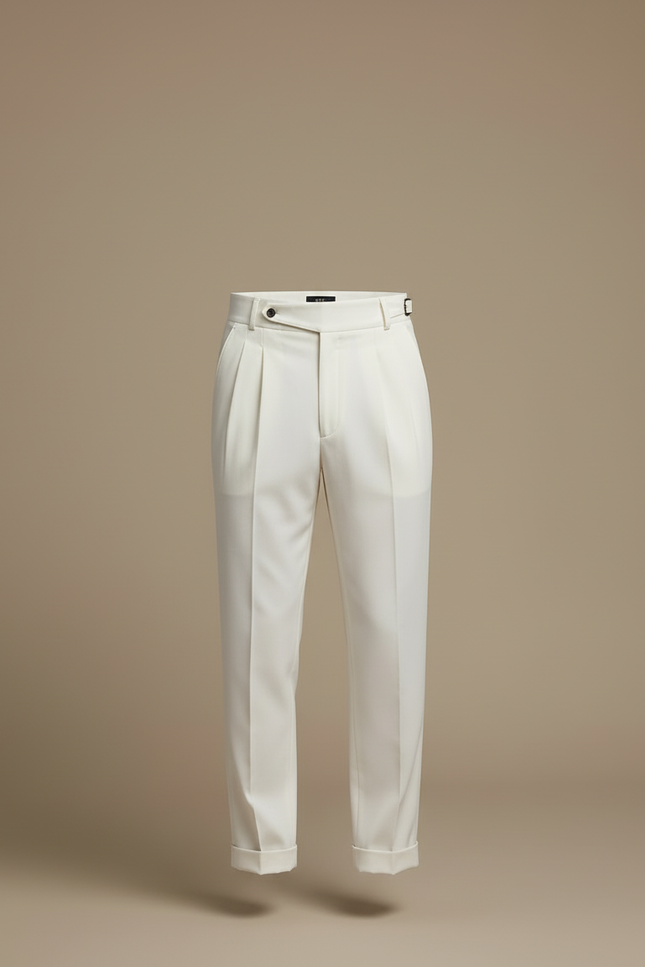 Pantalon Blanc Plissé Taille Haute Élégant Formel Homme - Gabardine - vue 3