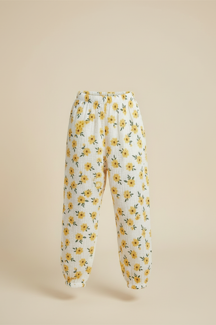Pantalon Blanc Mousseline Motif Floral Enfant Ample - Imprimé Coton - vue 3
