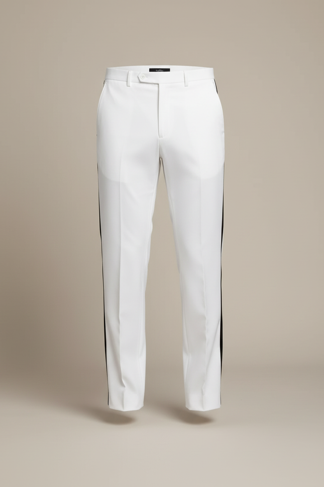 Pantalon Blanc Droit Bande Latérale Noire Homme - Polyester - vue 3