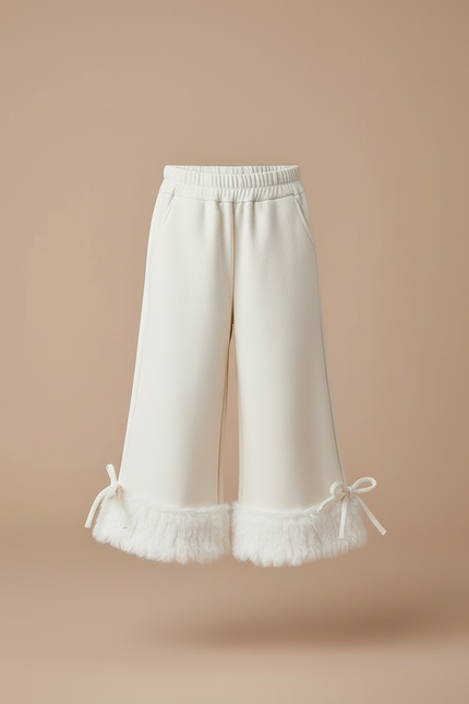Pantalon Blanc Évasé Fourrure Chaud Enfant - Molleton - vue 3