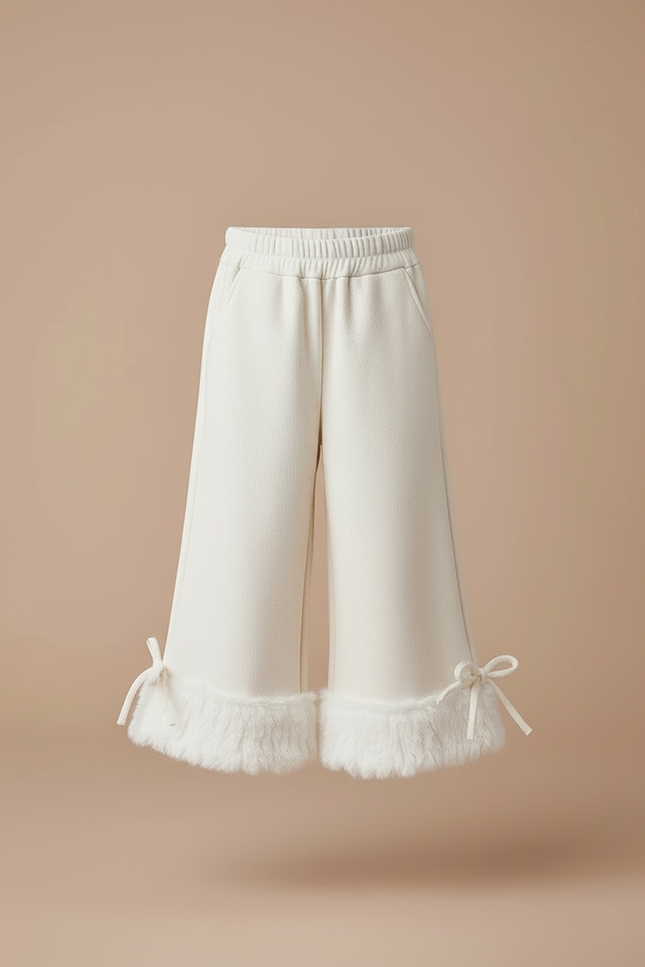 Pantalon Blanc Évasé Fourrure Chaud Enfant - Molleton - vue 3