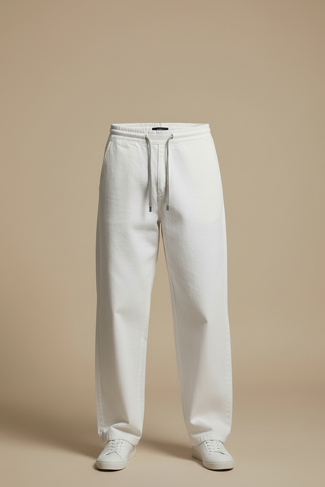 Pantalon Blanc Ample Décontracté En Coton Pour Homme - vue 3