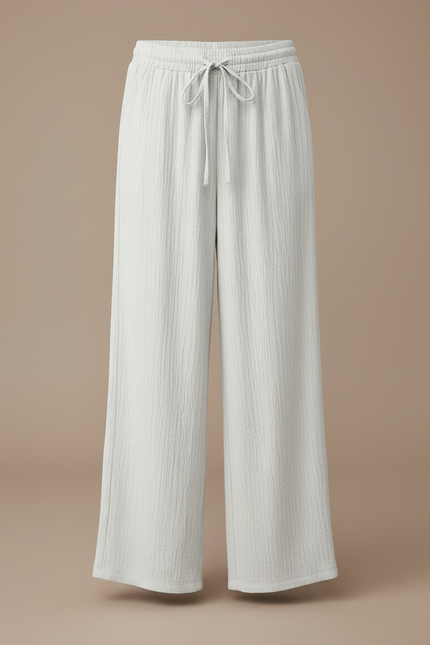 Pantalon Blanc Fluide Ample Confortable Décontracté Côtelé - Cordé - vue 3