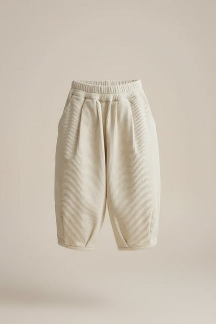 Pantalon Blanc Côtelé Ample Décontracté Garçon Confortable - Beige Cordé - vue 3