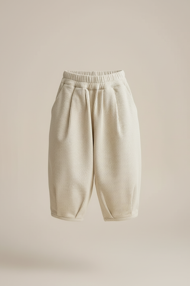 Pantalon Blanc Côtelé Ample Décontracté Garçon Confortable - Beige Cordé - vue 3