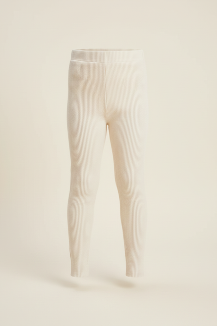 Pantalon Blanc Côtelé Confortable Élastique Enfant - Beige Maille - vue 3