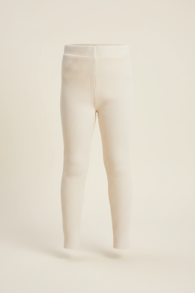 Pantalon Blanc Côtelé Confortable Élastique Enfant - Beige Maille - vue 3