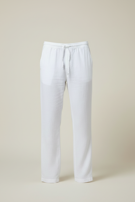 Pantalon Blanc Lin Homme Décontracté Léger Cordon - vue 3