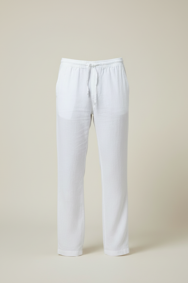 Pantalon Blanc Lin Homme Décontracté Léger Cordon - vue 3
