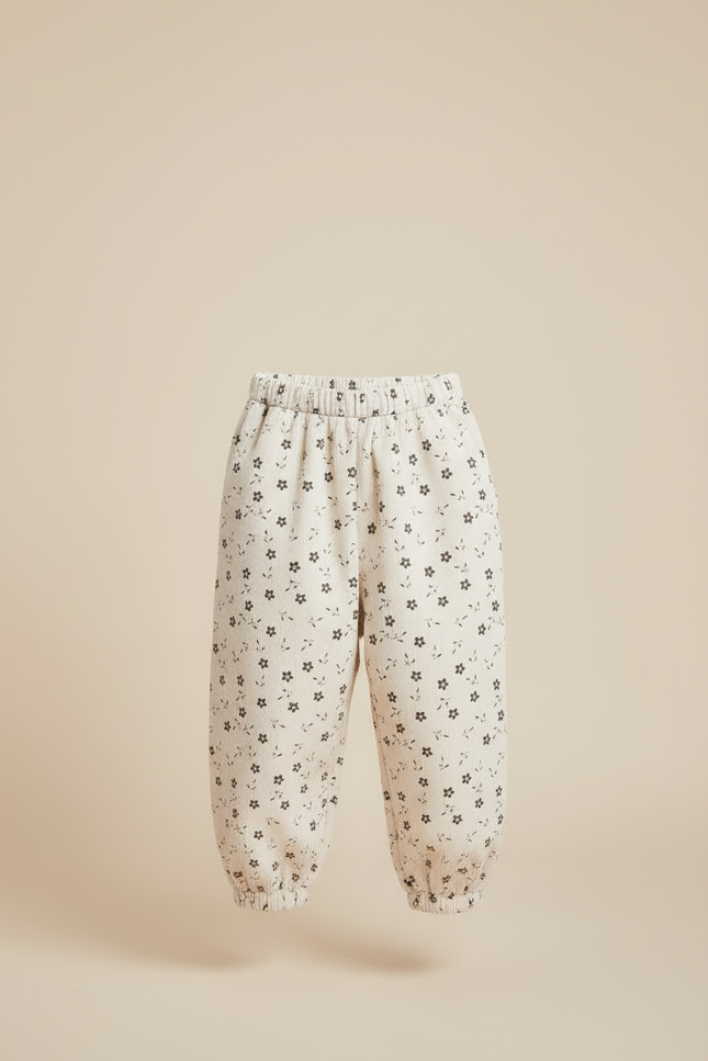 Pantalon Blanc Côtelé Ample Imprimé Floral Enfant - Cordé - vue 3
