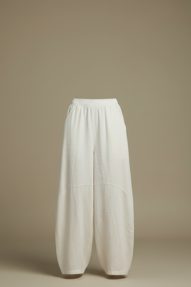 Pantalon Blanc Ample Lin Décontracté Confortable - vue 3