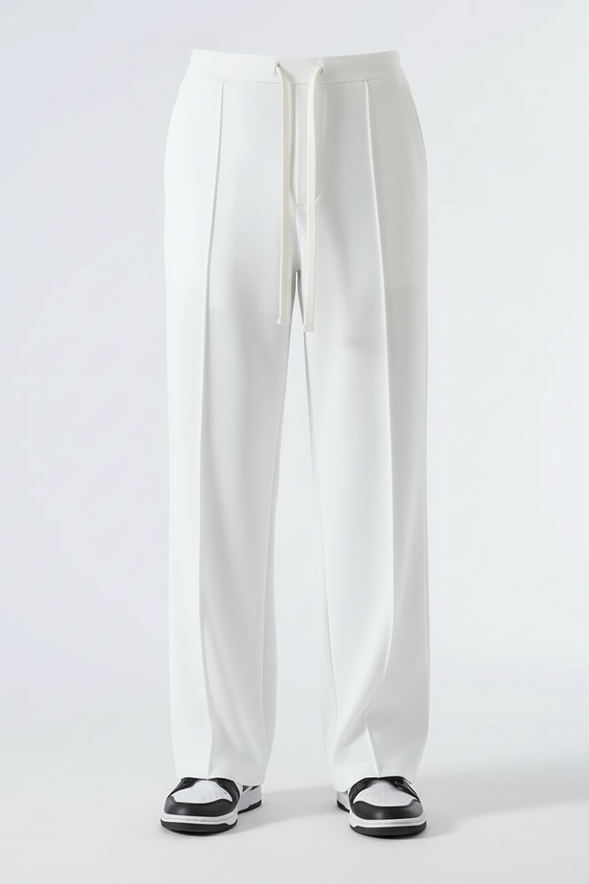 Pantalon Blanc Droit Ample Cordon Décontracté - Polyester - vue 3