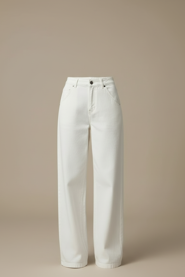 Pantalon Blanc Large Décontracté Taille Haute - Jean - vue 3