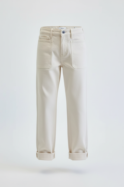Pantalon Blanc Coton Canvas Décontracté Enfant Garçon - Beige Toile - vue 3