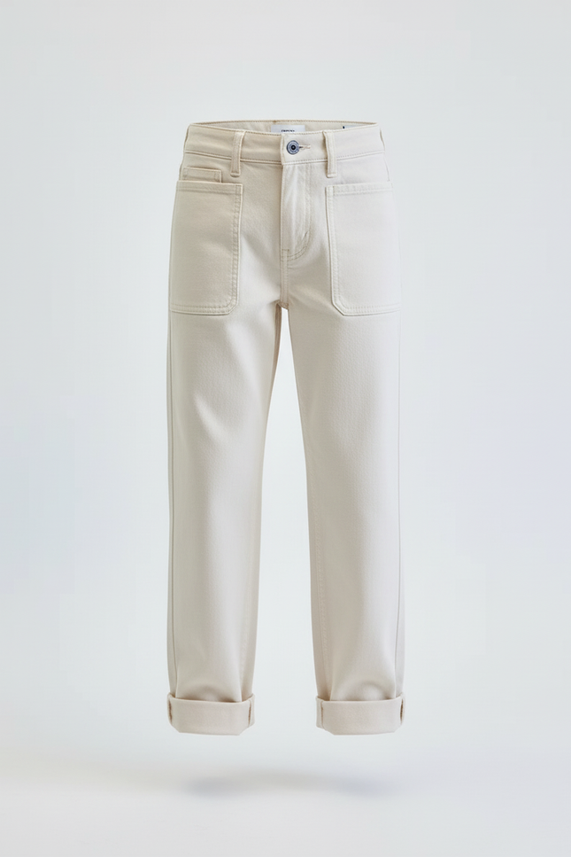 Pantalon Blanc Coton Canvas Décontracté Enfant Garçon - Beige Toile - vue 3