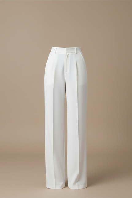 Pantalon Blanc Femme Taille Haute Fluide Décontracté - Polyester - vue 3
