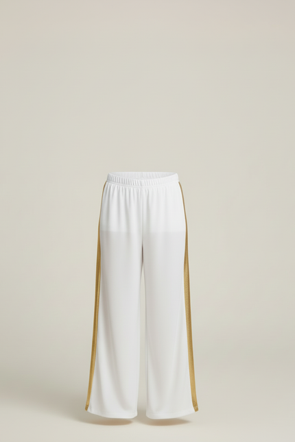 Pantalon Blanc Ample Bande Latérale Dorée Fille - Polyester - vue 3