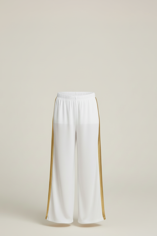 Pantalon Blanc Ample Bande Latérale Dorée Fille - Polyester - vue 3