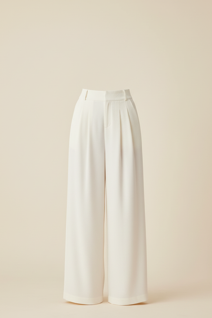 Pantalon Blanc Ample Plissé Élégant Fluide - Viscose - vue 3