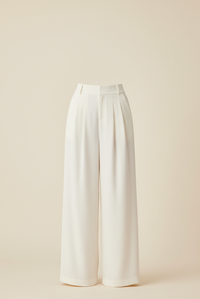 Pantalon Blanc Ample Plissé Élégant Fluide - Viscose - vue 3