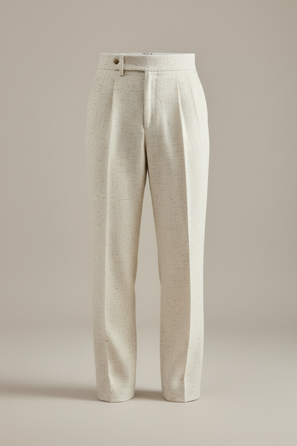 Pantalon Blanc Laine Droit Taille Haute Élégant - Tweed - vue 3