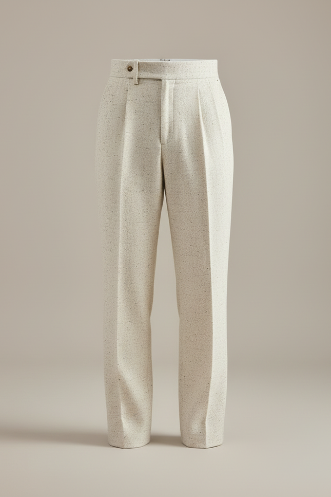 Pantalon Blanc Laine Droit Taille Haute Élégant - Tweed - vue 3