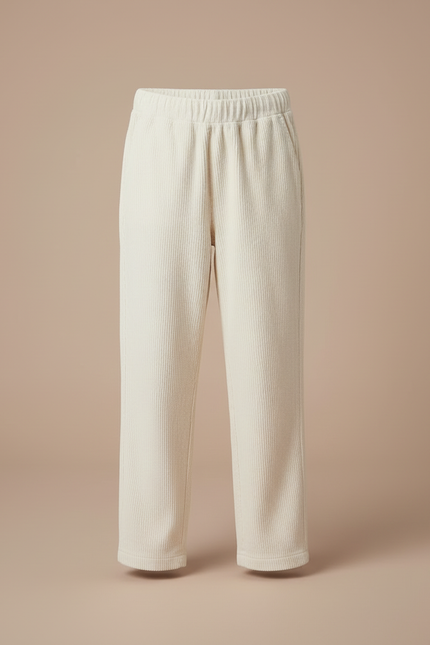 Pantalon Blanc Côtelé Ample Décontracté Enfant Doublé - Cordé - vue 3