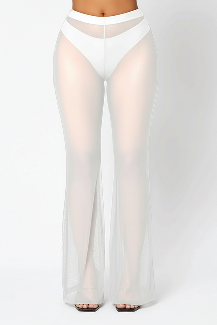 Pantalon Blanc Transparent Évasé Taille Haute Sexy - Polyester - vue 2