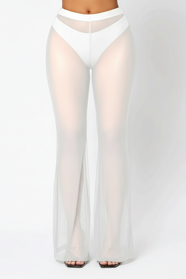 Pantalon Blanc Transparent Évasé Taille Haute Sexy - Polyester - vue 2