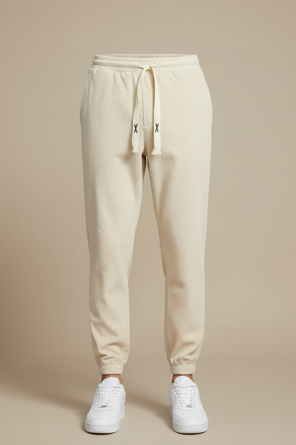 Pantalon Blanc Côtelé Ample Décontracté Cordon Homme - Beige Cordé - vue 3