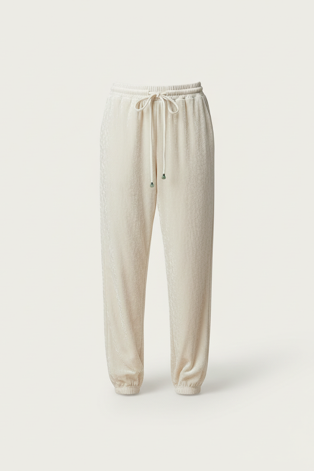 Pantalon Blanc Velours Côtelé Ample Taille Haute - vue 3