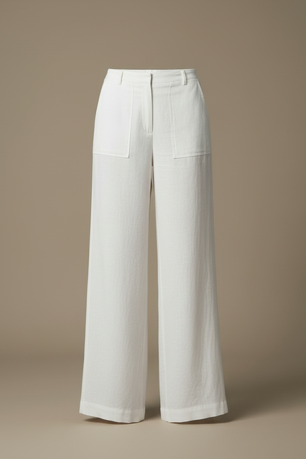 Pantalon Blanc Large Lin Ample Taille Haute Élégant - vue 3
