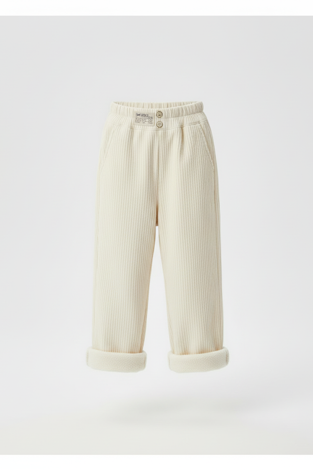 Pantalon Blanc Côtelé Ample Droit Décontracté Enfant - Cordé - vue 3