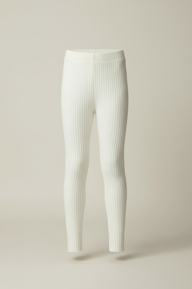 Pantalon Blanc Côtelé Tricoté Slim Fille Confortable - Maille - vue 3