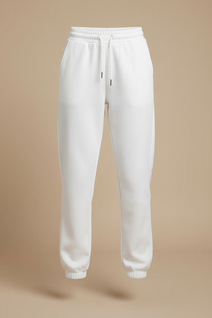 Pantalon Blanc Molletonné Décontracté Ample Cordon Cheville - vue 3