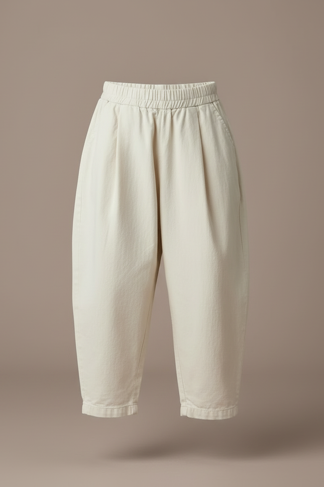 Pantalon Blanc Ample Coton Enfants Décontracté - Beige - vue 3