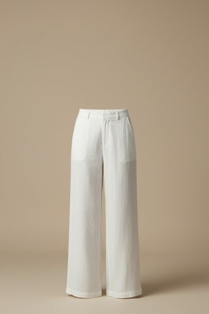 Pantalon Blanc Large Lin Décontracté Élégant Femme - vue 3