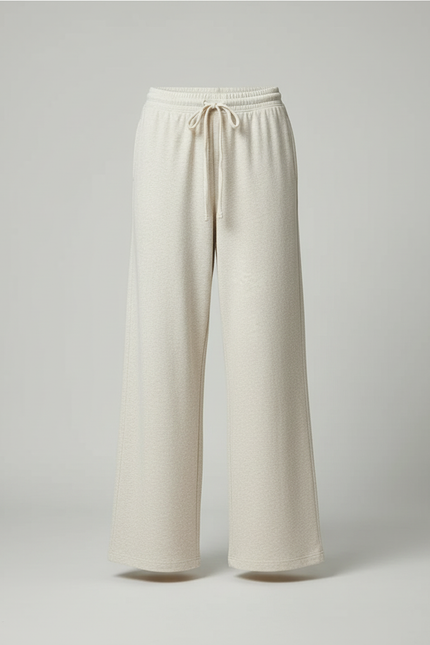 Pantalon Blanc Ample Molletonné Confortable Cordon Décontracté - Beige - vue 3