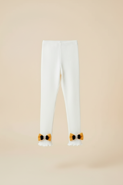 Pantalon Blanc Côtelé Tricoté Nœuds Volants Enfant - Maille - vue 3