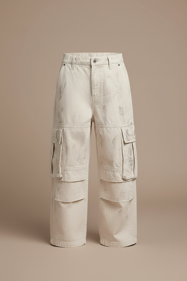 Pantalon Blanc Cargo Ample Garçon Décontracté Style Coréen - Beige Toile - vue 3